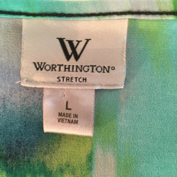 Worthington Abstract Layered Asymmetrical Ruffle Top with Tie Waist (Sz L) - Picture 3 of 14